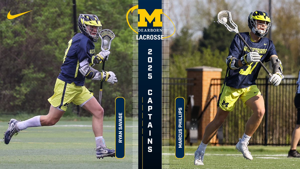 UMDearbornMLAX's tweet photo. 🥍 Introducing Our 2025 Team Captains: Ryan Savage &amp; Marcus Phillips! 🥍

These leaders embody dedication, teamwork, and the true spirit of Wolverine Lacrosse. 
Excited for the journey ahead with them at the helm! 💙💛 https://t.co/kHMTg08dHG