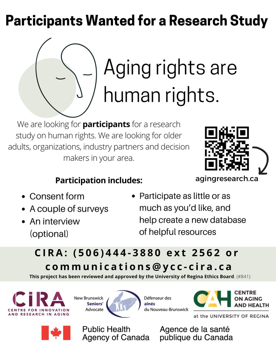 CIRA &amp; CAH are creating a #HumanRights Indicator Database on how well #seniors' rights are respected. Participate via a 30–90 min interview, or 1–3 short surveys, or optional feedback. To join, see our contact information in the poster. #HumanRights #AgingResearch #CIRA