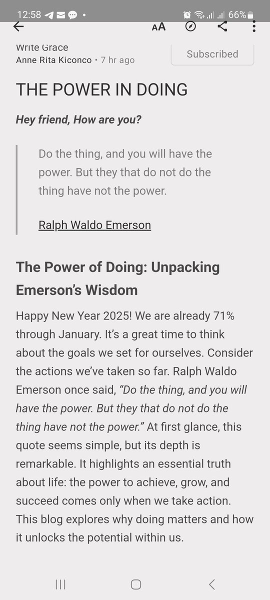 anneritakiconco's tweet image. Today&apos;s blog post is about the power of doing.
With Inspo from Ralph Waldo Emersn&apos;s quote.
#blogger #blogging #afrobloggers #bloggingcommunity #writegraceblog #Writer 
writegrace.wordpress.com/2025/01/23/the…