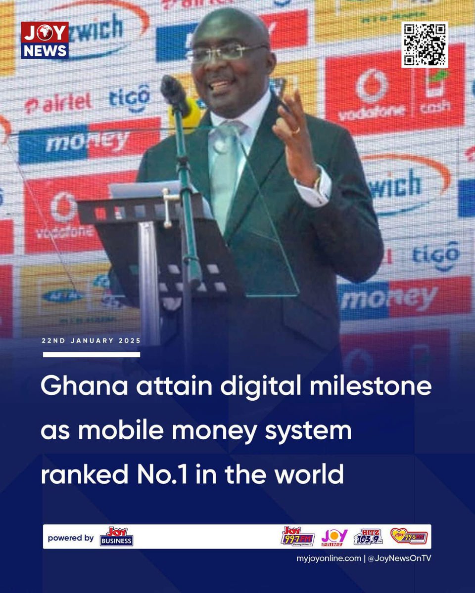 Gen_Buhari_'s tweet photo. JUST IN

Ghana has been ranked number one country in the world in mobile money system by global telecom watchers GSMA.

In its latest ranking, Ghana emerged top of countries with the most efficient and regulated mobile money system in the world ahead of countries with remarkable mobile money systems such as Qatar and Brazil, in the Mobile Money Regulatory Index (MMRI) by GSMA.

The GSMA Mobile Money Regulatory Index which is an interactive tool that measures the effectiveness of mobile money regulatory frameworks of about 90 countries globally, was introduced by the global telecom standard giants GSMA.

The MMRI includes six dimensions covering 26 indicators, and Ghana's mobile money system emerged the best after all six main dimensions and 26 broad categories were analysed.

Credit:Joy Business

Posterity is already being kind to @MBawumia