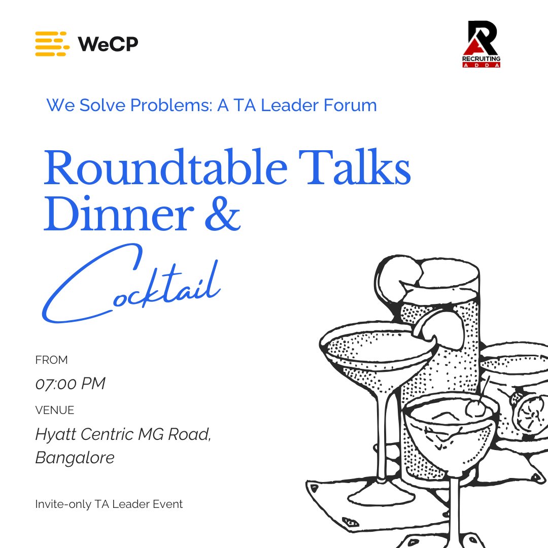 wcreateproblems's tweet image. Dinner, drinks and an exciting opportunity await you!✨

Find us at
📍 Hyatt Centric MG Road, Bangalore
🕖 7:00 pm onwards
🤔 30 January 2025

Where #WeSolveProblems at an exclusive TA Leader Roundtable Forum in partnership with Recruiting ADDA 🚀

For an invite, send us a DM!