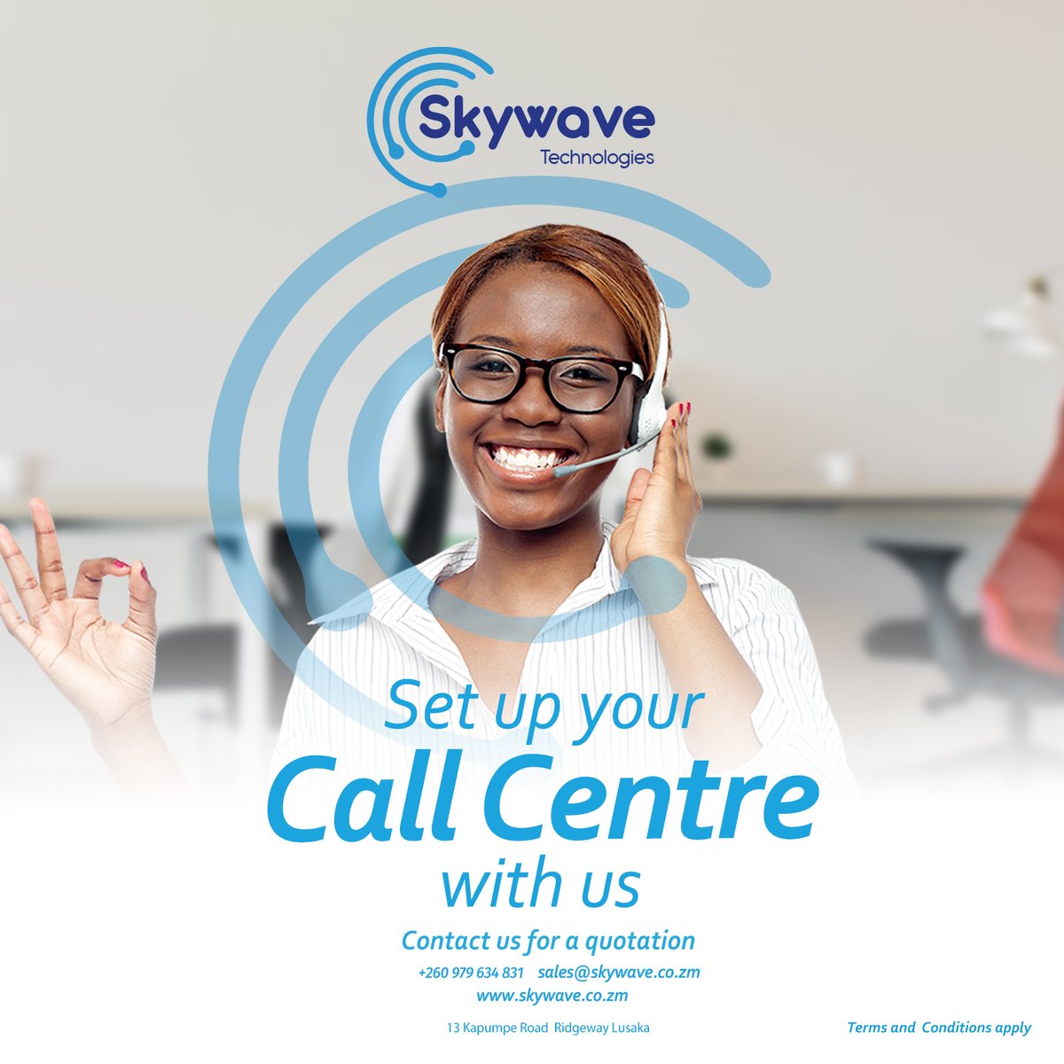 SkywaveTech's tweet photo. Skywave Technologies Limited is your go to place for that Call Center Solution that is unique, Simple and relevant. 
Call us: +260765651728
or Email: sales@skywavetech.co.zm https://t.co/j48cPVpXMX