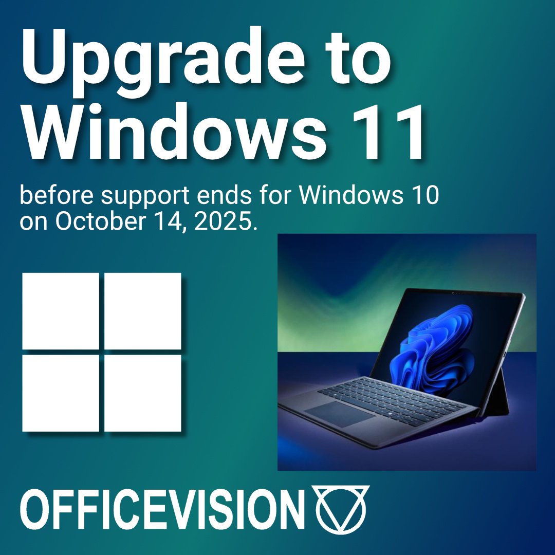 OfficevisionLtd's tweet photo. 🚨 Support for Windows 10 will end in October 2025 🚨

Officevision can help you prepare and upgrade to Windows 11 🙌

💻 Is Your PC Ready? Find out if your device meets the Windows 11 requirements.

Enquire today to learn about all things Windows 11!

#Windows11 #UpgradeNow https://t.co/1BBomt6sfU