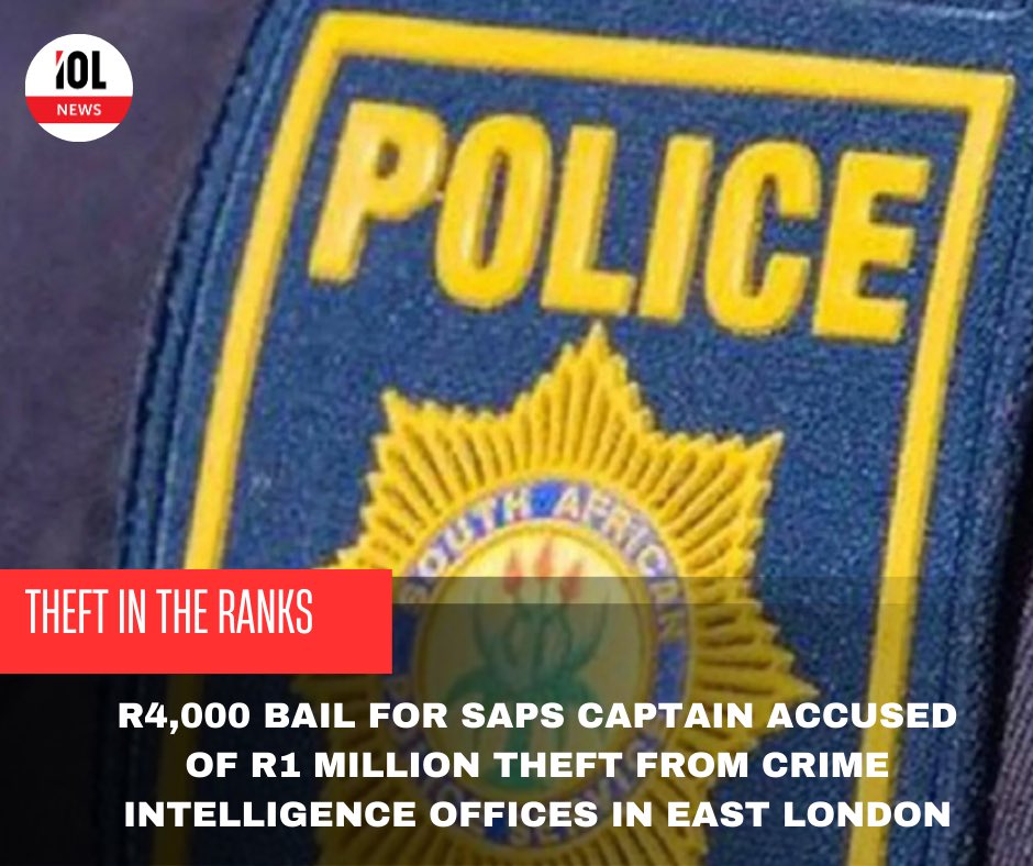 IOL's tweet photo. A South African Police Services (SAPS) Captain has been released on bail following allegations of theft.
#news #CrimeNews #SAPS #ReleasedOnBail #TheftCase
Read on
https://t.co/xKeaNnfkh7 https://t.co/YFCdDiBHsB