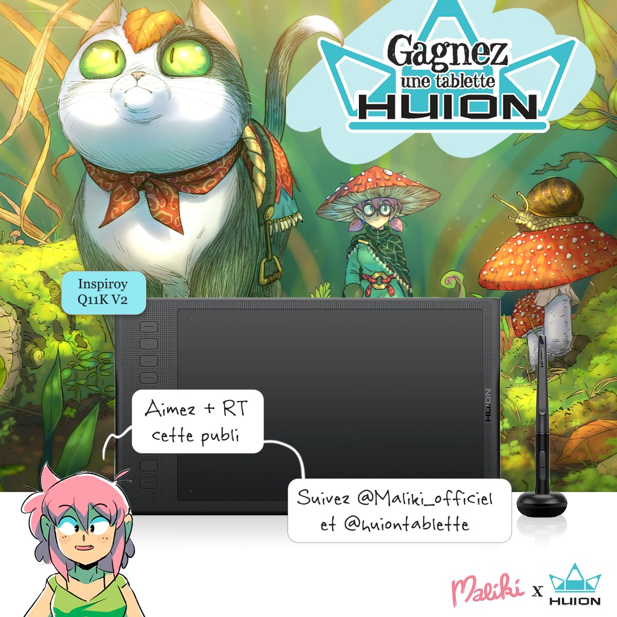 Salut la commu !
En attendant de recevoir une nouvelle tablette-écran Huion qu'on me propose d’essayer, je lance un ✨CONCOURS ✨ !!

1️⃣Aimez + RT cette publi
2️⃣Suivez <a href="/Maliki_officiel/">Maliki 🌸</a> et @Huiontablette
⏳ Résultat le 7 février.

Bonne chance ! 🍀
#Concours #Huion