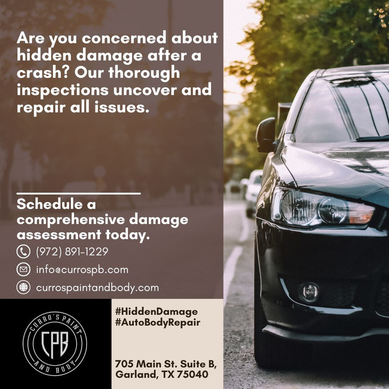 CurrosPaintBody's tweet image. Are you concerned about hidden damage after a crash? Our thorough inspections uncover and repair all issues. Schedule a comprehensive damage assessment today. #HiddenDamage #AutoBodyRepair rfr.bz/t40dc1b
