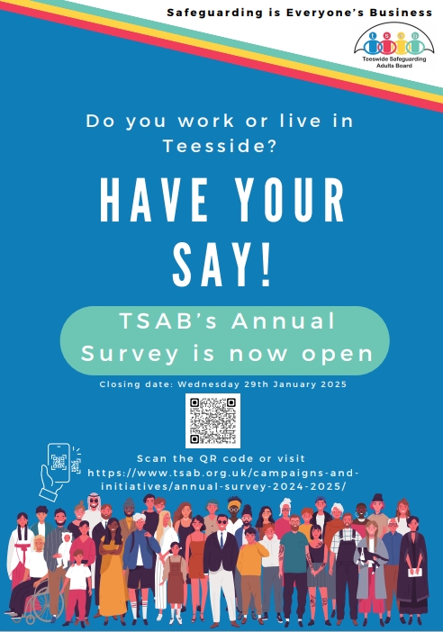 HwStockton's tweet photo. It is the last chance to take part in @TeeswideSAB's annual survey to help them set their future plans and priorities.

The survey closes on 29th January.

TSAB Annual Survey 2024 - 2025: https://t.co/PFA7aqidLl

#safeguarding #Stockton #haveyoursay https://t.co/o1eoSxc2bo
