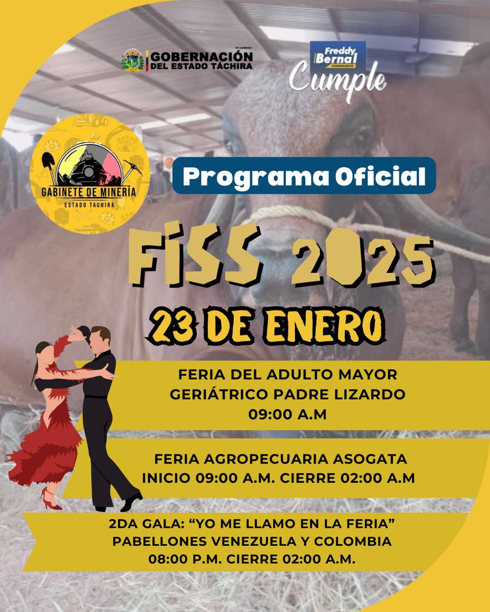 La #Fiss2025 sigue en marcha ven y celebra de las diferentes actividades para el día de  #Hoy #23Ene a partir de las 9:00 a.m ¡ Se parte y vive la experiencia! De la #FeriaInternacionalDeSanSebastian

#FreddyBernalCumple
#TáchiraEsProsperidad 
#AmemosAlTáchira💛🖤❤️