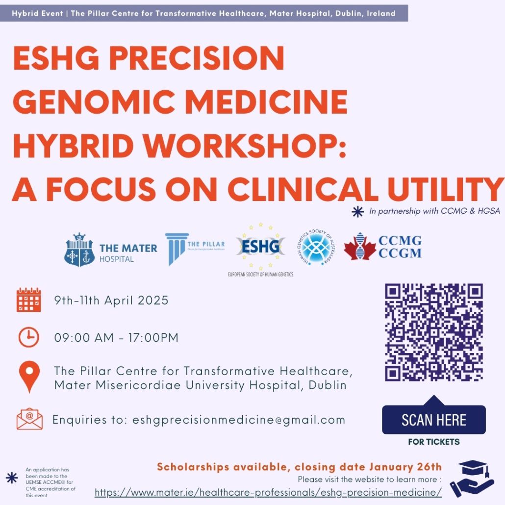 ISHG (@irishsocgen) on Twitter photo The ESHG Precision Medicine Team are excited to announce that registration is now open for the European Society of Human Genetics (ESHG) Precision Genomic Medicine Workshop 2025. See buff.ly/42oroyq for details. The ESHG Precision Medicine Team are excited to announce that registration is now open for the European Society of Human Genetics (ESHG) Precision Genomic Medicine Workshop 2025. See buff.ly/42oroyq for details.