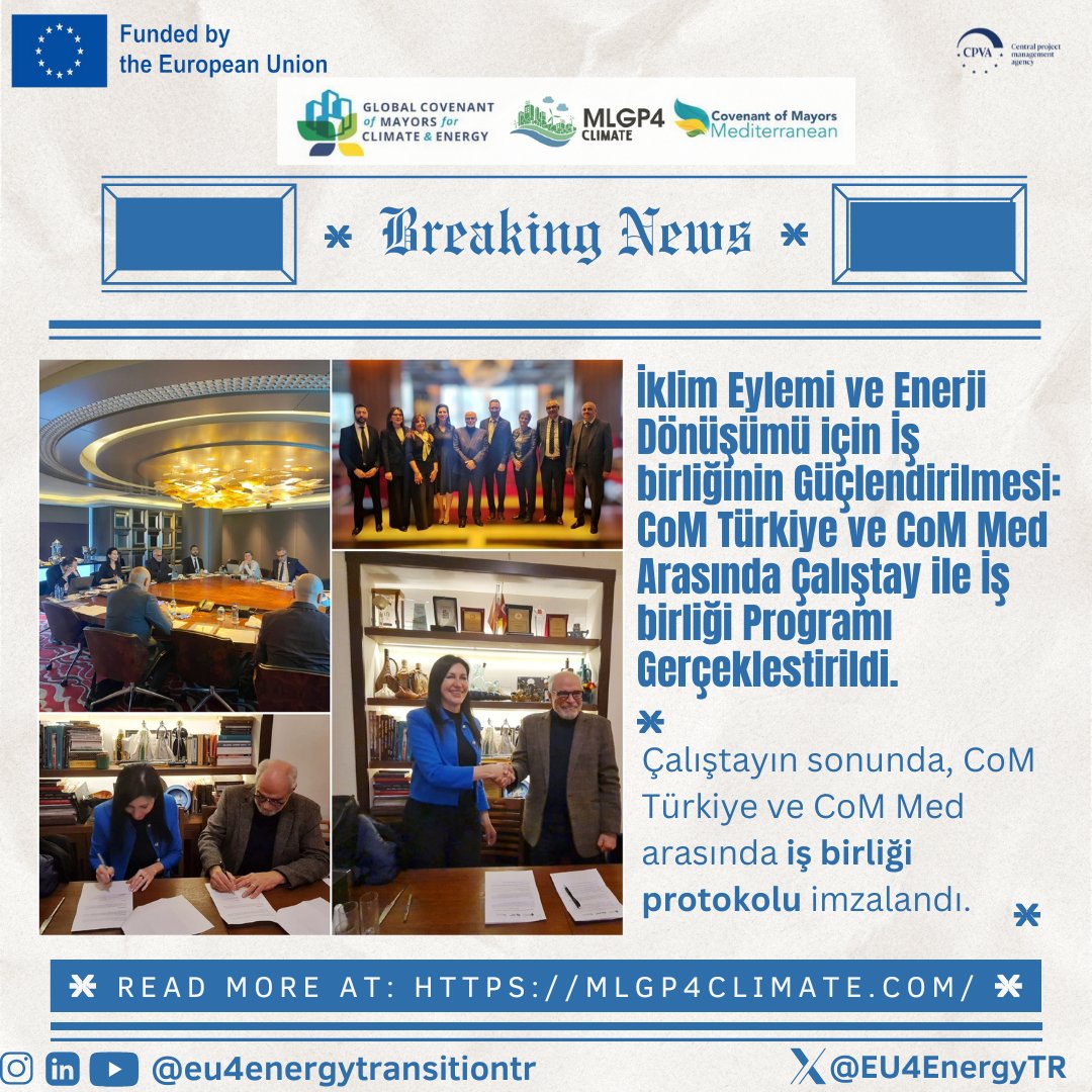 mlgp4climate's tweet photo. İklim Eylemi ve Enerji Dönüşümü İçin Güçlü Bir Adım!
🤝Çalıştayın sonunda, CoM Türkiye ve CoM Med arasında Iş birliği Protokolu imzalandı.
#EnerjiDönüşümü #SürdürülebilirGelecek #CoMTürkiye #CoMMed #İşbirliği #SECAP #CPVA #MLGP4Climate #GlobalCovenantOfMayors https://t.co/AJzxr9LjH3