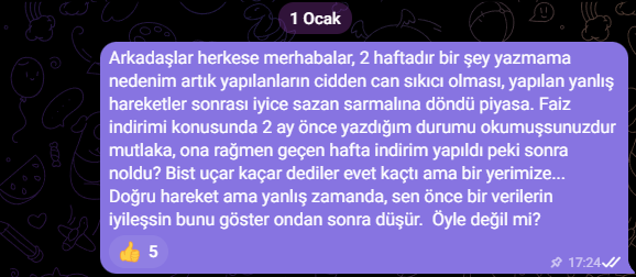 QuantFinans's tweet photo. 1 Ocak'ta yazdığım bir düşüncem, aynı hareketler maalesef devam ediyor. Yapılan hareket her ne kadar doğru görünse de yanlış zamanda olunca yanlıştan öte bir hareket değil gözümde. Hemen aşağıya 3 ay önce faizler hakkında yazdığım bir metni ekliyorum. #bist #faiz https://t.co/aldfiL1IH1