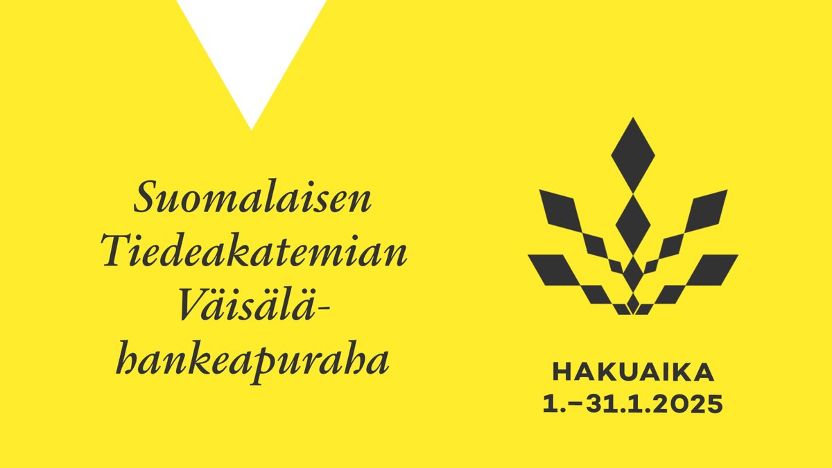 Huomio tutkijauran vakinaistamispolun alkuvaiheen tutkija: hae Suomalaisen Tiedeakatemian Väisälä-hankeapurahaa, haku päätyy 31.1. Tutustu hakuilmoitukseen acadsci.fi/apurahat-ja-pa…

#tenuretrack #apuraha #tiede