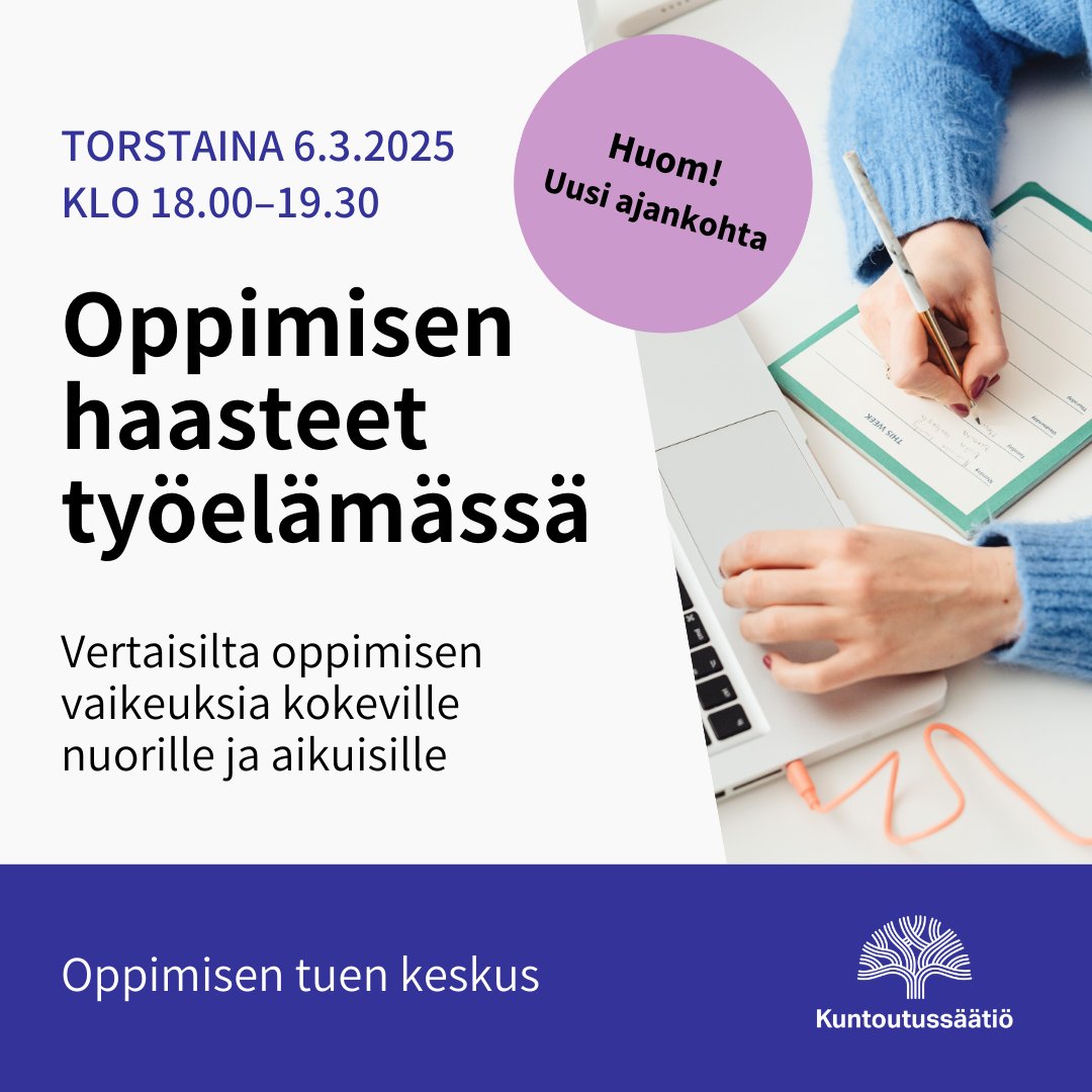 Tervetuloa vertaisiltaan!

🗓️Torstaina 6.3.2025 klo 18.00–19.30
💡Tietoiskuja oppimista ja hyvinvointia tukevista keinoista työelämässä
🗨️Yhteisiä keskusteluja

Ilmoittaudu: link.webropol.com/s/vertaisverko… <a href="/Kuntoutussaatio/">Kuntoutussäätiö</a>