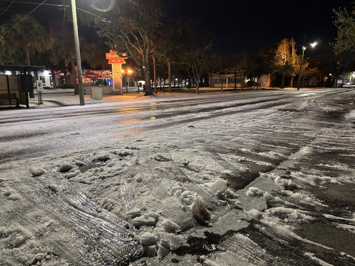 Black ice in Avondale!! And this is not the only spot in West Ashley that looks like this. The residential areas/side streets are the worst with some main roads being mostly clear. However, Avondale is also a heavy traffic zone too typically.

Overall, stay cautious <a href="/Live5News/">Live5News</a>