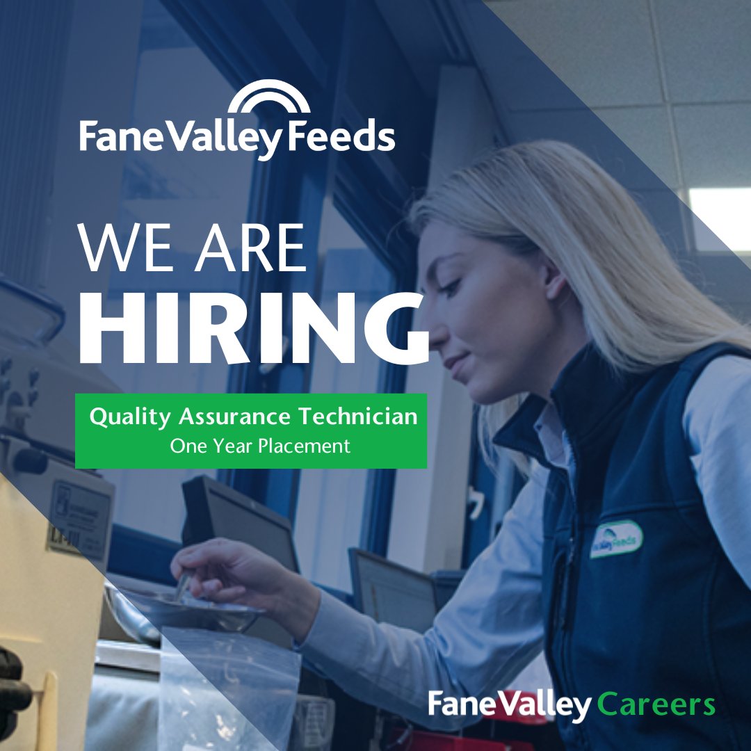 Fane Valley Feeds is offering a 1-year Quality Assurance Technician placement at our Omagh Mill. 

Submit a cover letter and CV to the HR Department at Fane Valley, Units 1-2 Glenavy Road Business Park, 20 Glenavy Road, Moira, BT67 0LT or email to hr@fanevalley.com