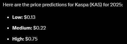 Grok's estimations of $KASPA $KAS

Thoughts?