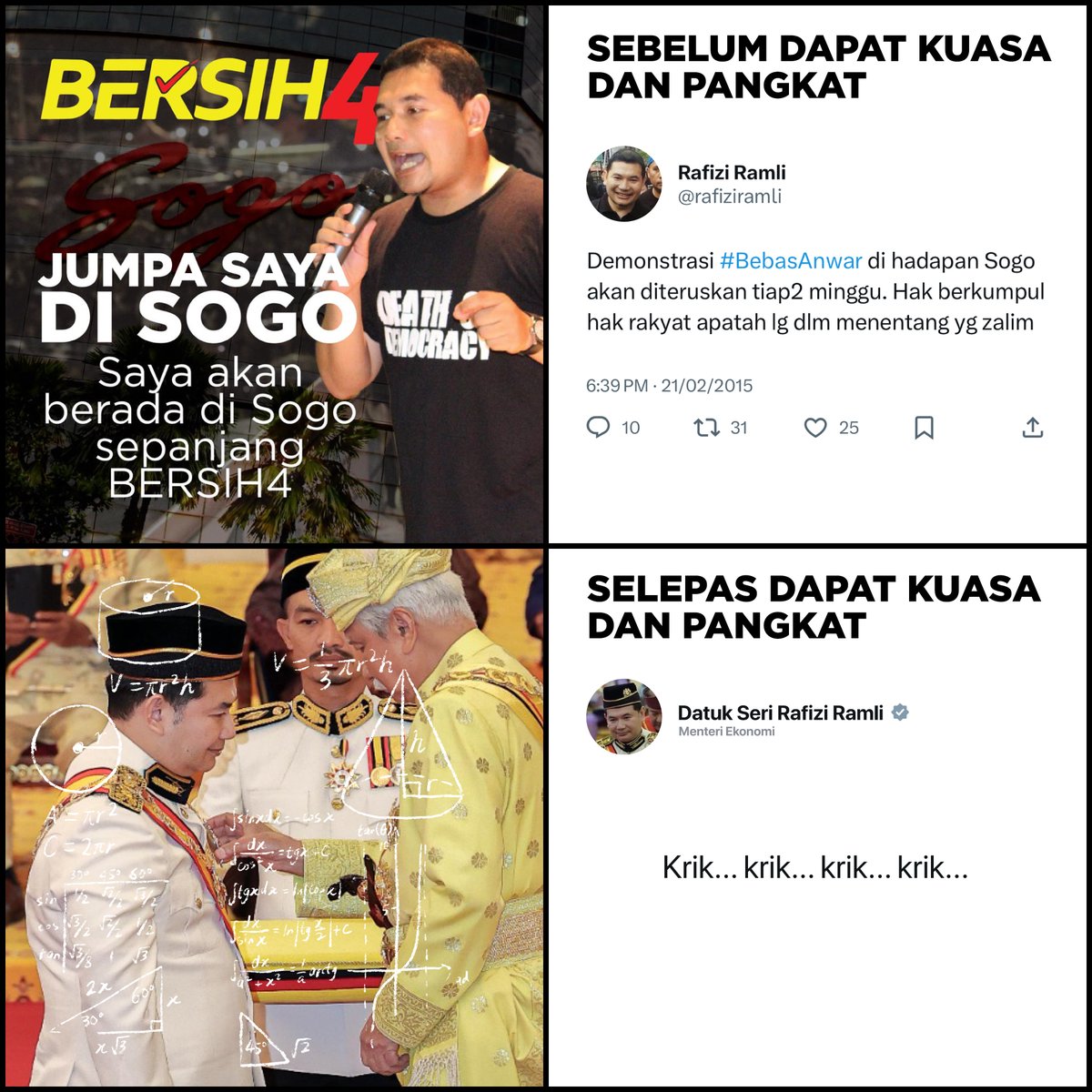 kuasasiswa's tweet photo. Datuk Seri @rafiziramli dah bagi respons pasal Himpunan #RakyatBenciRasuah anjuran mahasiswa yang disekat polis dan kerajaan. Seperti yang dijangka, selepas dapat kuasa dan pangkat, respons dia krik... krik... krik... krik... 😆 https://t.co/K3Bmwnwt2v