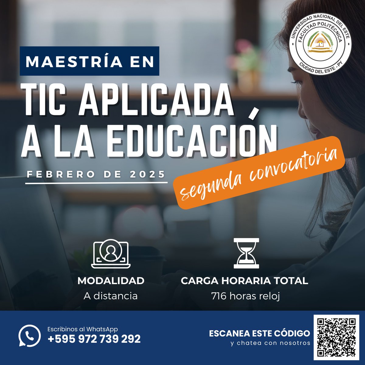 fpune's tweet photo. 📷 MAESTRÍA EN TIC APLICADA A LA EDUCACIÓN

𝐂𝐔𝐏𝐎𝐒 𝐋𝐈𝐌𝐈𝐓𝐀𝐃𝐎𝐒 📷

📷Dirigido a: Docentes y profesionales universitarios de todas las áreas del saber
📷Carga horaria total: 716 
📷Inicio: Febrero de 2025
📷Modalidad: A distancia
📷Contacto: https://t.co/vNb9aAEe1b https://t.co/YjKZK4Cnfg