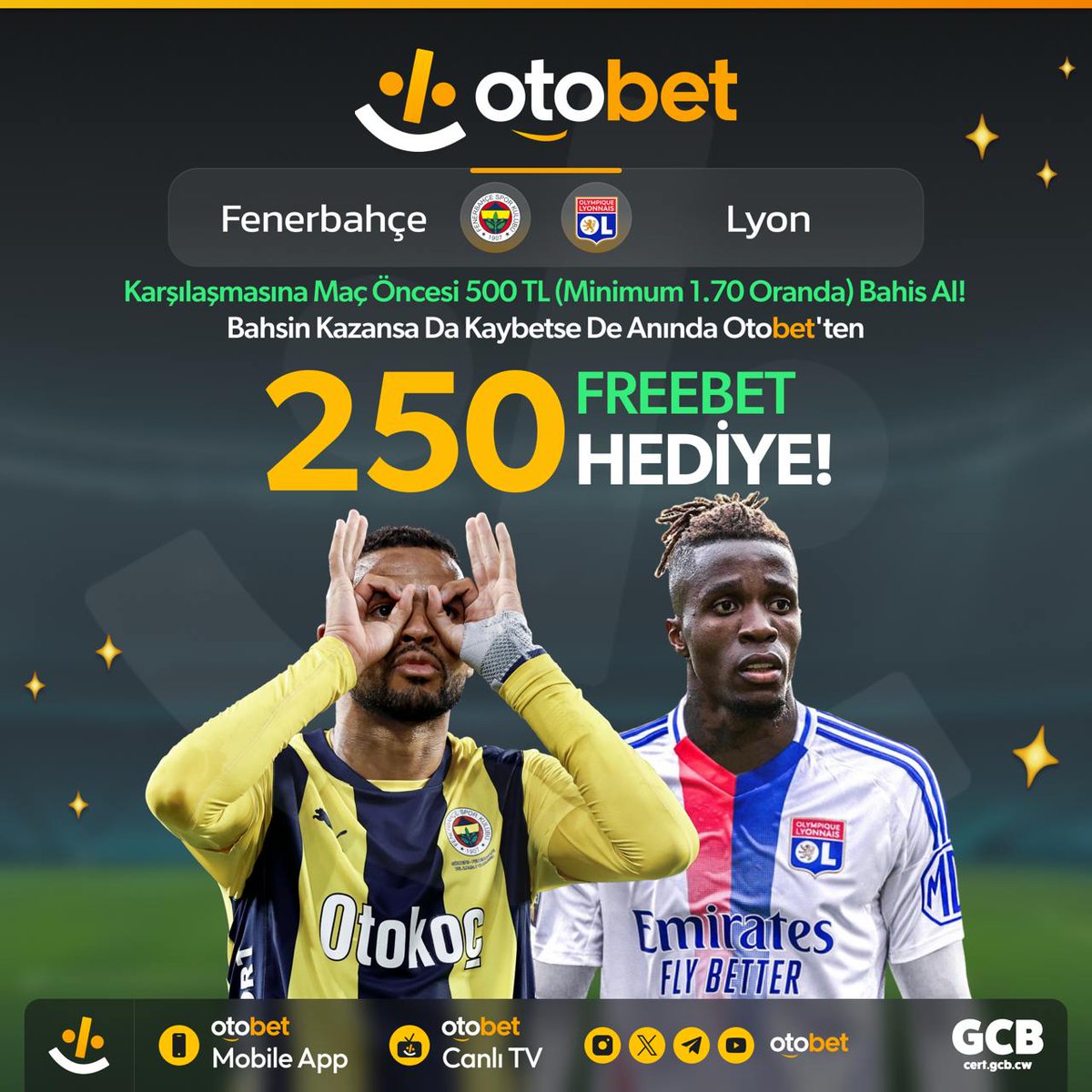 - FENERBAHÇE ⚔️ LYON  -

● Karşılaşmasına maç öncesinde 500 TL ( Minimum 1.70 oranda ) bahis al !

● Bahsin kazansada kaybetsede Otobet'ten

● 250 FREEBET HEDİYE

● Bonusu Bahsin Sonuçlandıktan Sonra 250FREEBET Kodu ile Aktif Edebilirsiniz.

⚡ cutt.ly/4eJCYpSE