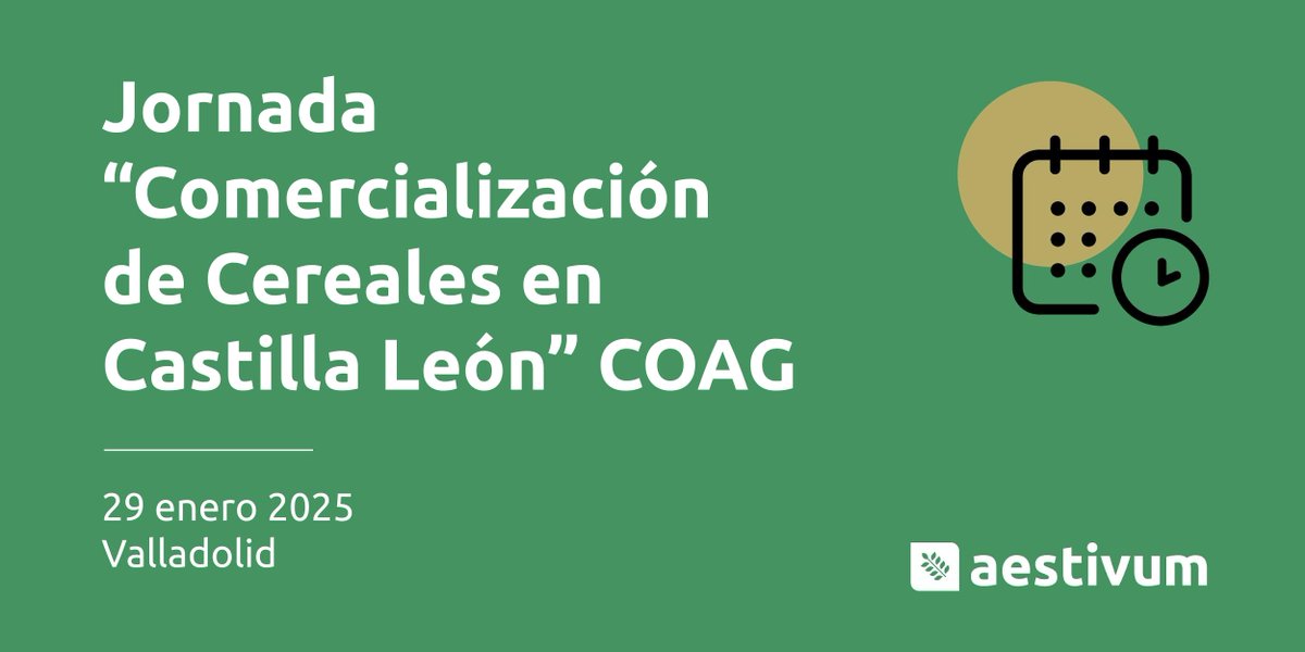 El 29 de enero de 2025, a las 12:00 h., AESTIVUM participará en la Jornada sobre la comercialización de cereales en Castilla y León, organizada por COAG en la Feria de Valladolid. Con una conferencia: “Estrategias para una comercialización eficiente de cereales en Castilla León”.