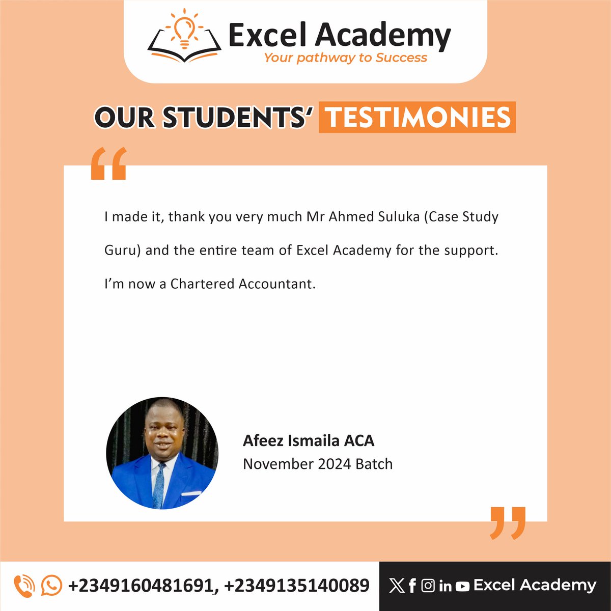 ExcelAcade71404's tweet photo. Check out the testimonies of one of our alumni, join us today to pass your ICAN, CIS, CITN, CIBN, CIPM, ICSAN &amp; ACCA Exams at First Attempt 💥 

Join the success train of ICAN lectures which is ongoing.

You can message us for more enquiries via: https://t.co/LijM1byONU https://t.co/MeBrR7v7hx