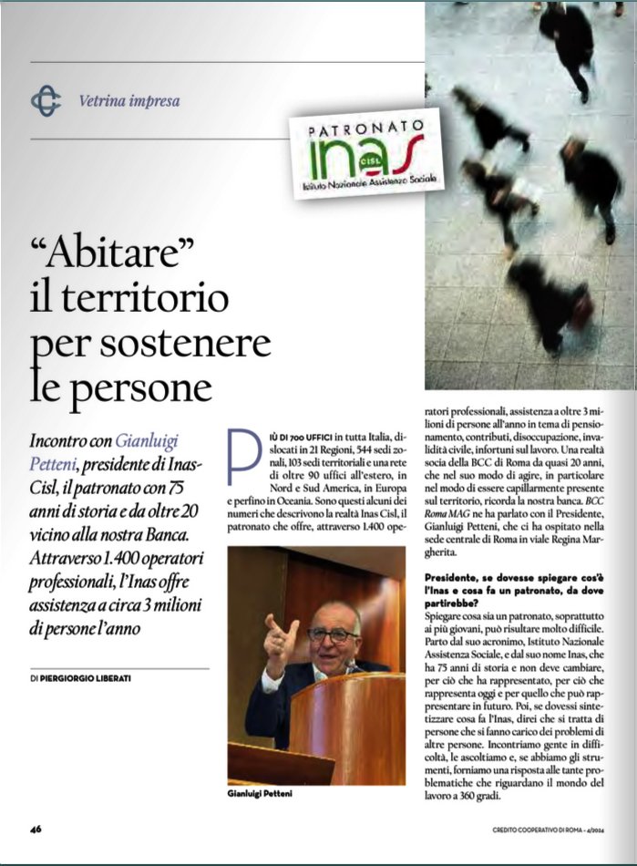 InasCisl's tweet image. Spiegare cosa sia un patronato, soprattutto ai giovani, può essere difficile. Incontriamo persone in difficoltà, le ascoltiamo e ne tuteliamo i diritti. Abitiamo il territorio per sostenere le persone.

Leggi l’intervista al Presidente @GigiPetteni sul magazine di @BCC_Roma