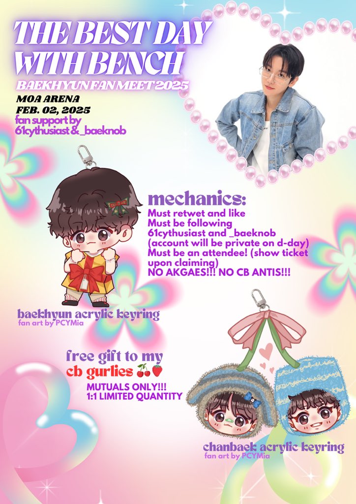 _baeknob's tweet photo. ⋆𐙚₊ THE BEST DAY with BAEKHYUN ₊˚⊹

fan support by @61cythusiast  &amp; @_baeknob 

✰ mbf, like and rt 
✰ strictly 1:1 (vv limited)
✰ loc and time: tba

see you there! 🍓

#BENCHxBAEKHYUN
#TheBestDaywithBENCH https://t.co/2sPnU2RjKX