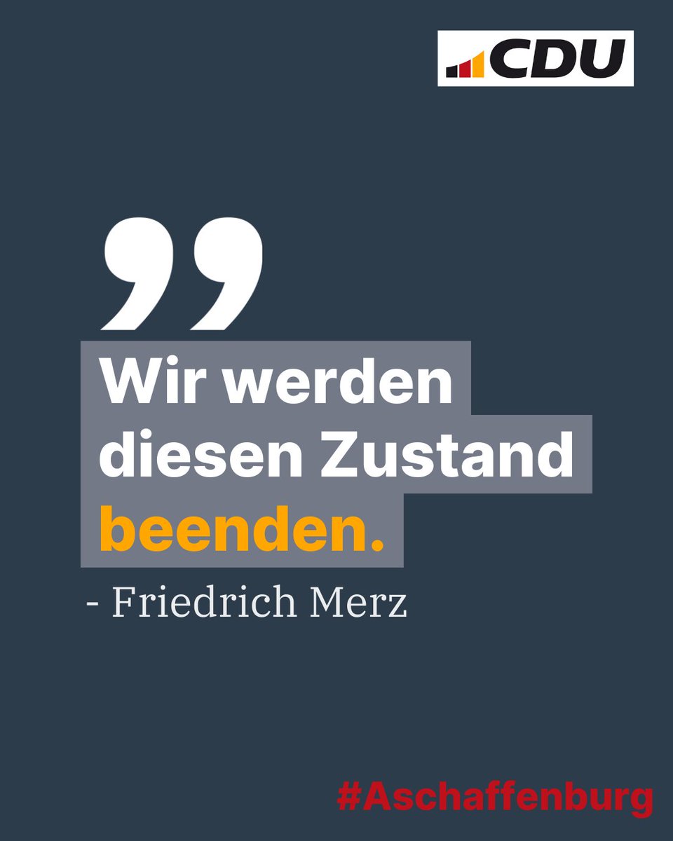 CDU Deutschlands (@cdu) on Twitter photo Nach dem Messerangriff von #Aschaffenburg fand <a href="/_FriedrichMerz/">Friedrich Merz</a> klare Worte: „Ich bin nicht mehr bereit, diese Situation in Deutschland zu akzeptieren. Wir werden diesen Zustand beenden!“ Nach dem Messerangriff von #Aschaffenburg fand <a href="/_FriedrichMerz/">Friedrich Merz</a> klare Worte: „Ich bin nicht mehr bereit, diese Situation in Deutschland zu akzeptieren. Wir werden diesen Zustand beenden!“