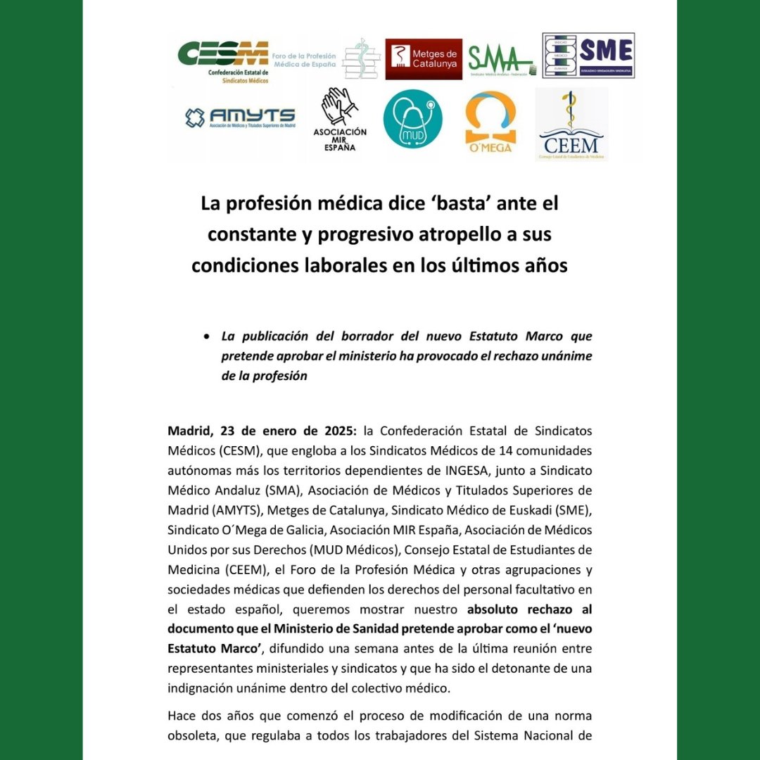 CESM_CYL's tweet photo. ‼️MANIFIESTO de toda la profesión médica unida:

#Noalestatutomarco https://t.co/mURB62upXS