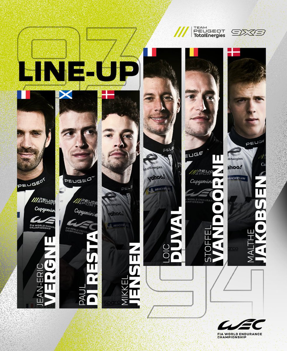 PeugeotUK's tweet photo. The wait is over - Peugeot Sport’s 2025 season is here!
#Team93: @PaulDiResta, @mikkelhjensen & @JeanEricVergne #Team94: @loicduval, @malthejakobsen_ & @svandoorne
Both teams hit the track next month. Will you be watching?
#WEC #PEUGEOT9X8 https://t.co/gLrN4ZdBGJ