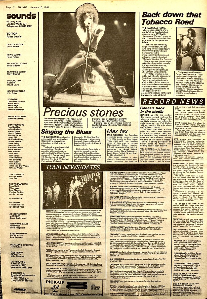 ZoundsAbound's tweet photo. In the News, #MaxWebster, the Canadian Hard Rock featuring @TheKimMitchell are to play 2 headline shows here before opening for @BlackSabbath
@springsteen has increased his run at Wembley Arena to 5 nights & @toyahofficial is out with her new band shortly.
Sounds Jan 10th 1981 https://t.co/p1VWBasWSP
