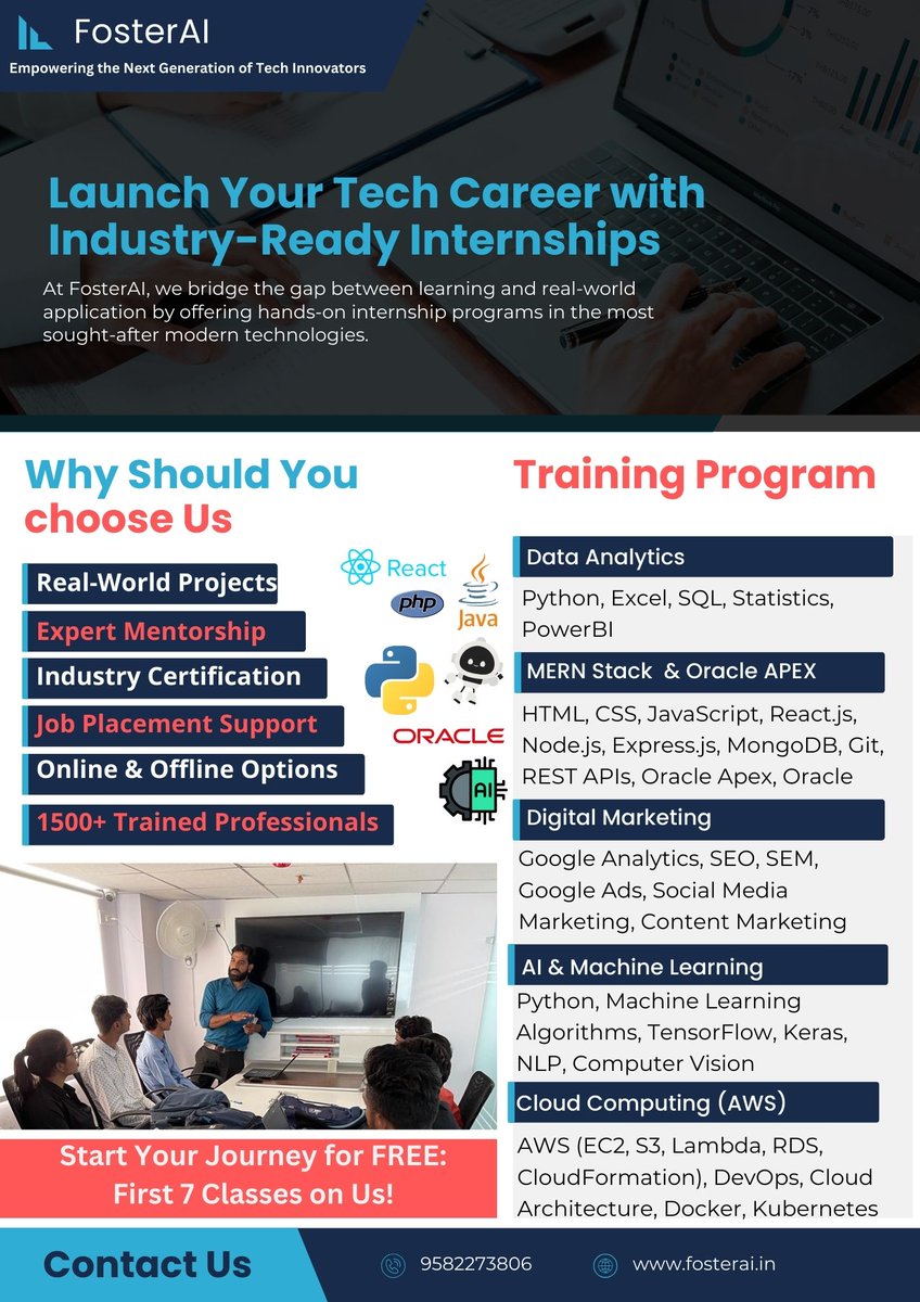 rohitcrk1's tweet photo. Join FosterAI to gain hands-on experience, expert mentorship, and industry-relevant skills through our online/offline internship programs.

👉 Fill this form to get started:
https://t.co/aoAkOGqw83
 First 7 Classes free  
📞 9582273806
#FosterAI #TechInternships #internship https://t.co/uTsqWML6jk