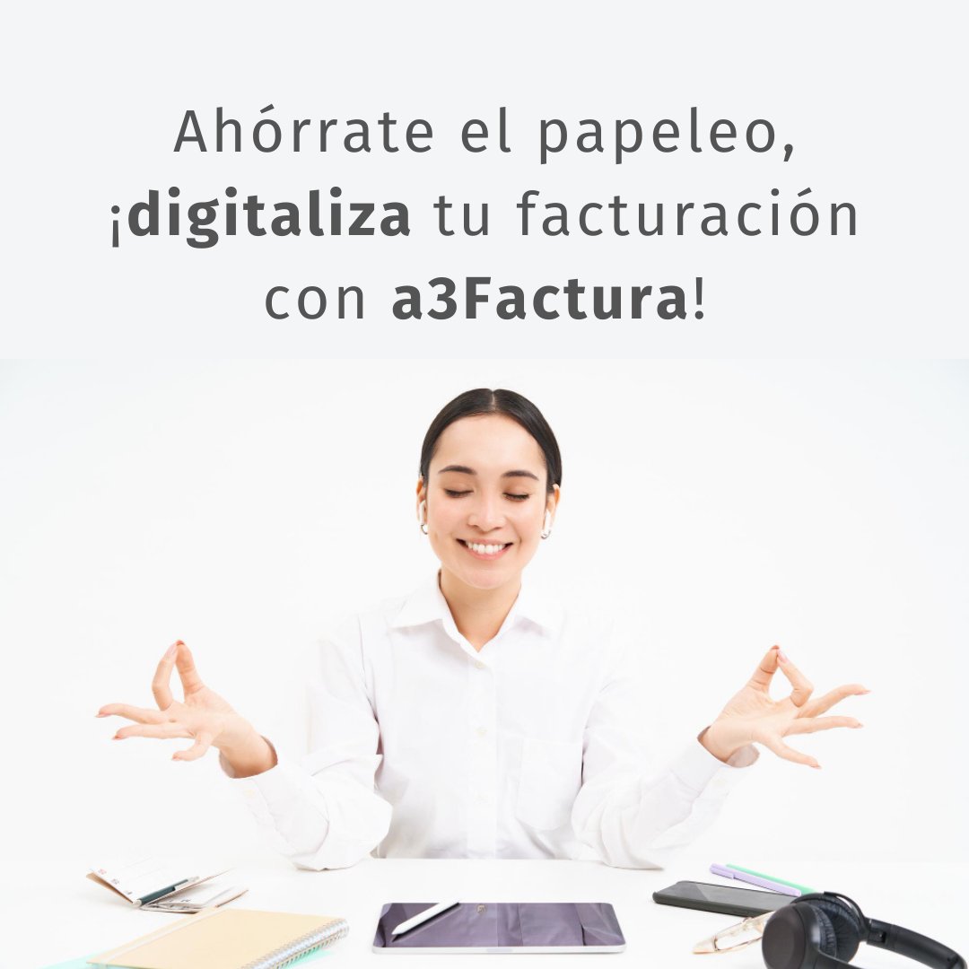 Creinsa's tweet image. Libérate del papeleo y disfruta de más tranquilidad con a3Factura. 🧘‍♀️💻 Digitaliza tu facturación y optimiza tu tiempo para lo que realmente importa. #a3Factura #a3software
¡Haz tu gestión más simple y eficiente! ✨
bit.ly/3yePW0b