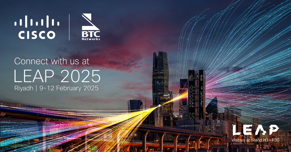 CiscoSaudia's tweet image. Cisco and our Main Sponsor @BTC_Networks_SA are pleased to invite you to join us at LEAP 2025 🌍 

📍 Visit us at Stand H1.F30 to connect with our experts and explore the latest innovations

Learn more ➡️ cs.co/LEAP25

#CiscoLEAP #CiscoSaudi #LEAP25
@LEAPandInnovate