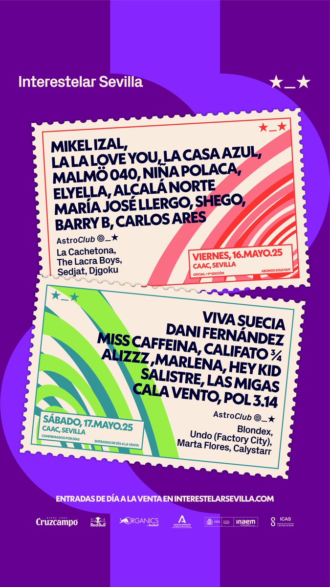 Ya está el cartel completo para nuestra próxima edición de Interestelar Sevilla🌟

Últimas entradas de viernes a la venta en interestelarsevilla.com
