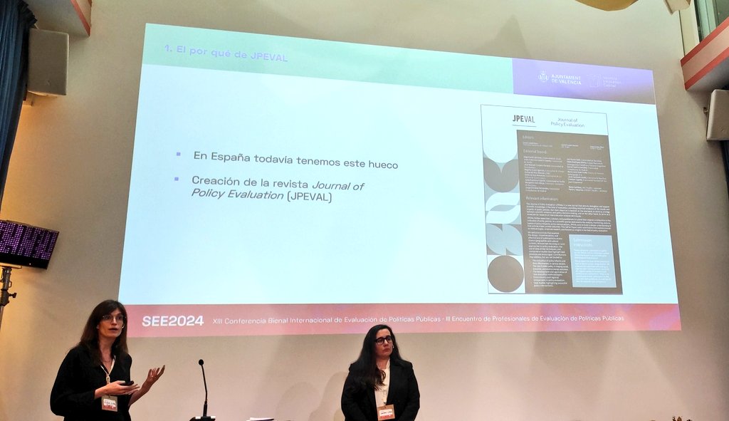 sergidistic's tweet photo. @elena_costas ( de @KSNET_) i @_Carmen_LH_ (d' @Afi_es) presenten la Journal of Policy Evaluation (JPEVAL). #avaluaciópolítiques @socevaluacion #SEE2024 https://t.co/UOQQXc2QrI