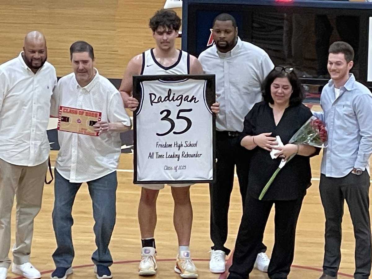 radiganp's tweet photo. Congratulations to Freedom High’s Peter Radigan #35.  With an average of 14 rebounds per game this seasons and now Freedom High’s all time rebounds record holder https://t.co/zXKFwUaGrd