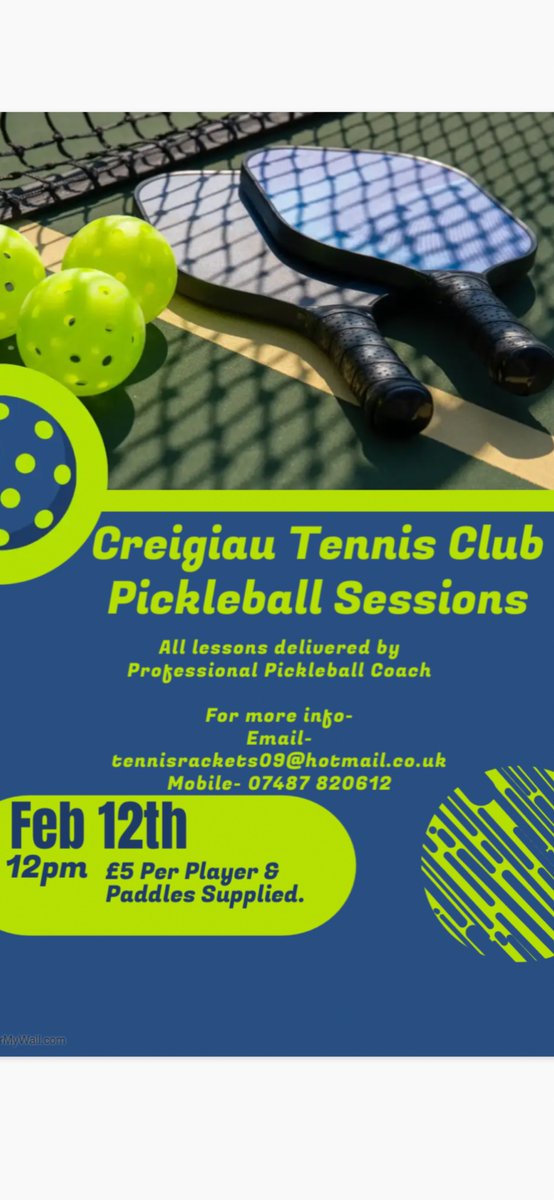 creigiautennis's tweet photo. Pickleball is coming to Creigiau Tennis Club🎾

Feb 12th at 12pm,for more information feel free to get in touch via our social media pages 🎾

Mobile- 07487 820612📱

Email- tennisrackets09@hotmail.co.uk📧 https://t.co/AaaNHZd6uN