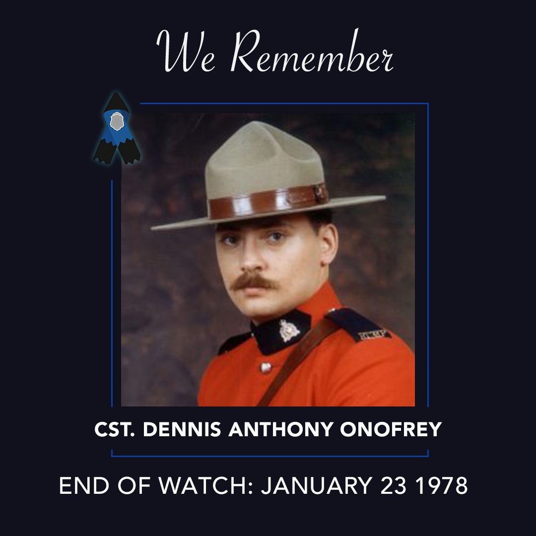 We remember Cst. Dennis Anthony Onofrey, who was shot and killed when he was investigating reports of a stolen motor vehicle in Virden, Manitoba on January 23, 1978. #RCMPNeverForget