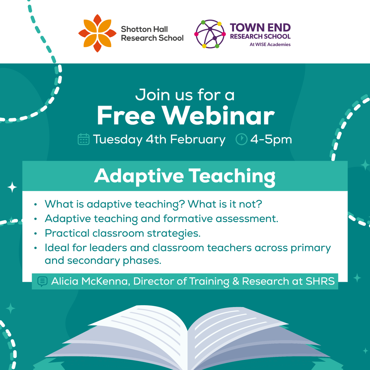 Shotton Hall Research School (@shottonresearch) on Twitter photo Join us for a FREE webinar on #AdaptiveTeaching! 🧑🏫✨
🗓️ 4th Feb 🕓 4-5pm
This twilight session with Director of Training & Research <a href="/AliciaMcKenna9/">Alicia McKenna</a> is ideal for leaders and teachers across primary and secondary phases!
Sign up here: loom.ly/MaSXgTA Join us for a FREE webinar on #AdaptiveTeaching! 🧑🏫✨
🗓️ 4th Feb 🕓 4-5pm
This twilight session with Director of Training & Research <a href="/AliciaMcKenna9/">Alicia McKenna</a> is ideal for leaders and teachers across primary and secondary phases!
Sign up here: loom.ly/MaSXgTA