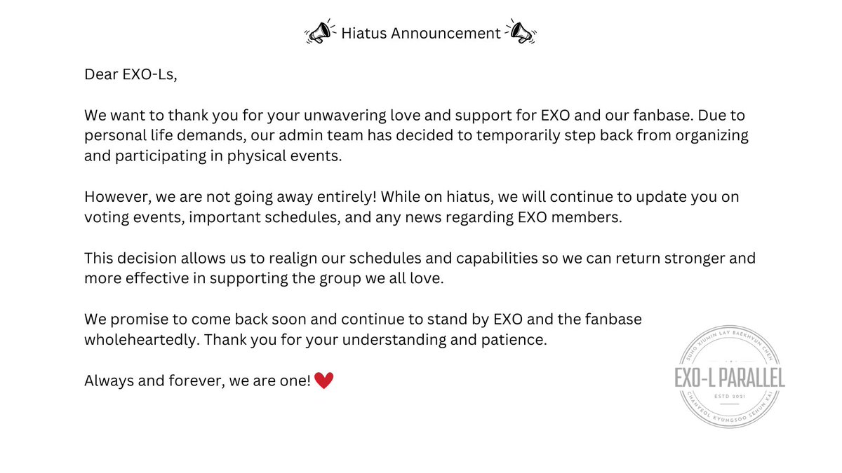 EXOLParallel's tweet image. EXO Twinbases Important Announcement: