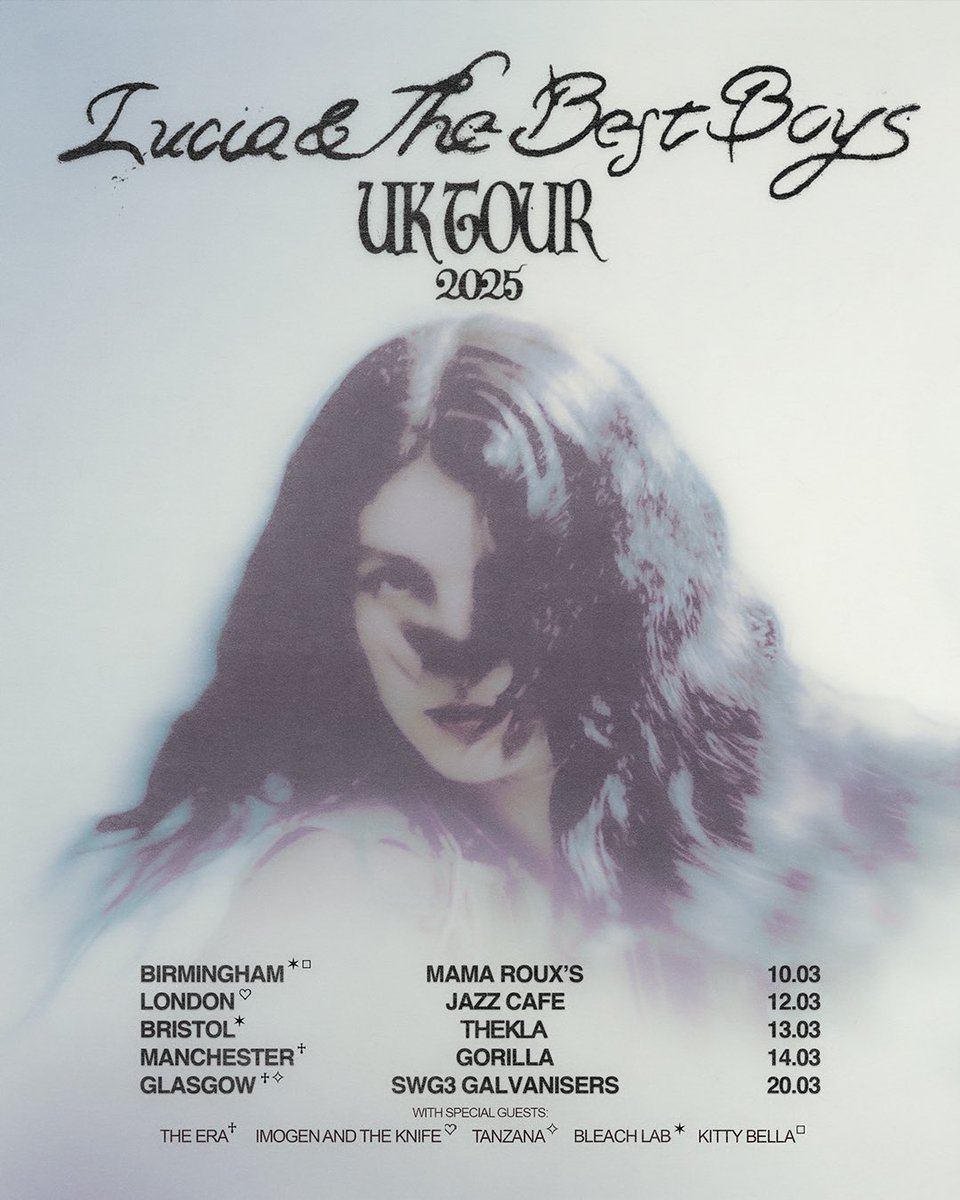 Lucia & The Best Boys (@luciabestboys) on Twitter photo Tour is fast approaching! Honoured to have these sweet creatures joining us for the ride - <a href="/imogen_theknife/">imogen and the knife</a> <a href="/bleach_lab/">Bleach Lab</a> <a href="/the_era_gla/">THE ERA</a> Tanzana @Kittybxlla
ᴛɪᴄᴋᴇᴛꜱ ᴀʀᴇ ʟɪᴍɪᴛᴇᴅ ꜱᴏ ᴀᴄᴛ ꜰᴀꜱᴛ 𓇢𓇢𓆸
luciaandthebestboys.os.fan
Poster by <a href="/t_xm_n/">TAXMAN</a> Tour is fast approaching! Honoured to have these sweet creatures joining us for the ride - <a href="/imogen_theknife/">imogen and the knife</a> <a href="/bleach_lab/">Bleach Lab</a> <a href="/the_era_gla/">THE ERA</a> Tanzana @Kittybxlla
ᴛɪᴄᴋᴇᴛꜱ ᴀʀᴇ ʟɪᴍɪᴛᴇᴅ ꜱᴏ ᴀᴄᴛ ꜰᴀꜱᴛ 𓇢𓇢𓆸
luciaandthebestboys.os.fan
Poster by <a href="/t_xm_n/">TAXMAN</a>