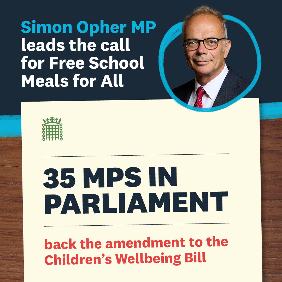 🎉35 MPs now back Dr Simon Opher MP’s amendment to the Children’s Wellbeing Bill calling for #FreeSchoolMealsForAll

It would guarantee a hot midday meal everyday for primary school pupils.

Is your MP on the list? 👇