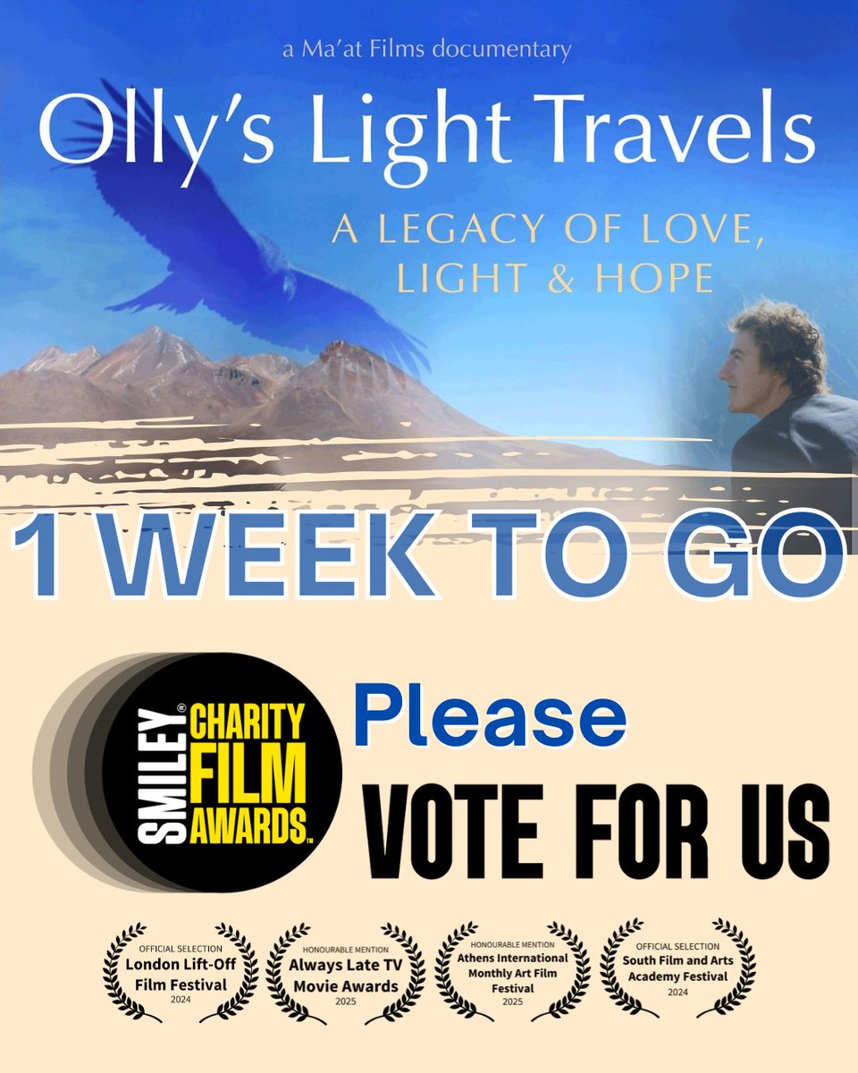 Olly's Future (@ollysfuture) on Twitter photo Just one week left to vote for Olly's Light Travels in the Smiley Charity Film Awards! Help us and <a href="/MaatFilmsUK/">Ma'at Films UK</a> shine a light on this inspiring story by watching and casting your vote. Every vote counts! Watch & vote here: smileycharityfilmawards.com/films/ollys-li… <a href="/SmileyCFA/">Charity Film Awards</a> Just one week left to vote for Olly's Light Travels in the Smiley Charity Film Awards! Help us and <a href="/MaatFilmsUK/">Ma'at Films UK</a> shine a light on this inspiring story by watching and casting your vote. Every vote counts! Watch & vote here: smileycharityfilmawards.com/films/ollys-li… <a href="/SmileyCFA/">Charity Film Awards</a>