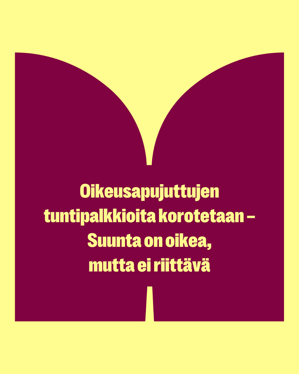 Yksityisen oikeudenkäyntiavustajan tuntipalkkio nousee oikeusapujutuissa 110 eurosta 120 euroon. Suunta on oikea, mutta ei riittävä.
Lue lisää: juristiliitto.fi/yksityisten-oi…
#oikeusapu #oikeusapupalkkio