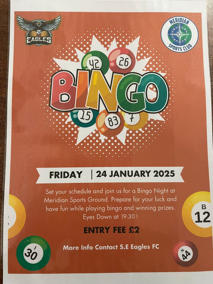 Meridian sports and social club. (@msasc1) on Twitter photo This Friday we have some great things going on !! Come down to participate in either our pool competition or our bingo night ! We will also have some specials at the bar too 🙌🍺 come and get involved ! <a href="/WESFA_Football/">W.E.S.F.A.</a> @SELKGrassroots <a href="/ProvanTony/">Tony Provan</a> This Friday we have some great things going on !! Come down to participate in either our pool competition or our bingo night ! We will also have some specials at the bar too 🙌🍺 come and get involved ! <a href="/WESFA_Football/">W.E.S.F.A.</a> @SELKGrassroots <a href="/ProvanTony/">Tony Provan</a>