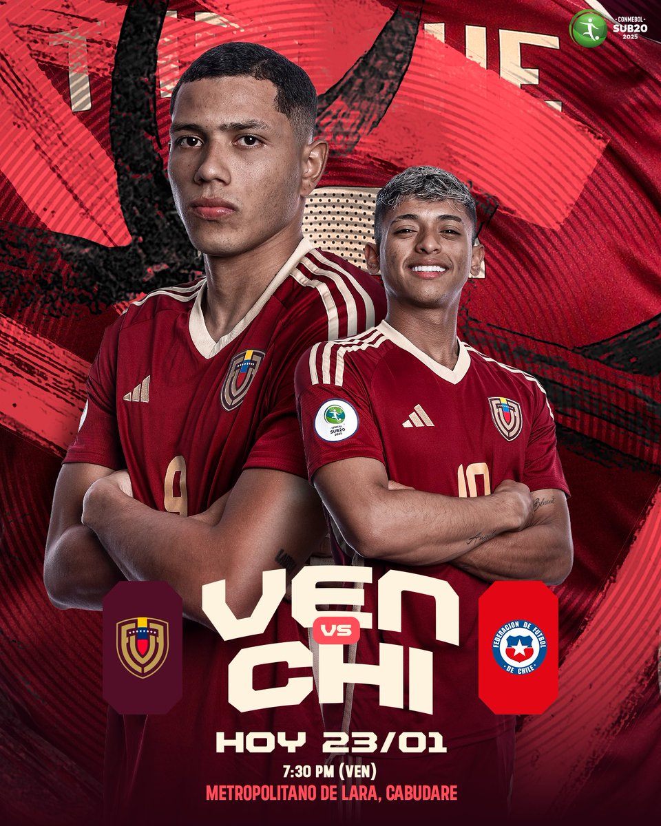 𝐇𝐎𝐘 𝐉𝐔𝐄𝐆𝐀 𝐋𝐀 𝐕𝐈𝐍𝐎𝐓𝐈𝐍𝐓𝐎 👊🏽🇻🇪

Enfrentamos a Chile en 𝒏𝒖𝒆𝒔𝒕𝒓𝒂 𝒄𝒂𝒔𝒂.

🏟️ Metropolitano de Lara
⌚️ 7:30 PM
📺 <a href="/Canal_Televen/">Televen</a>, TVES y DSports
📻 <a href="/FMCenterNoticia/">FM Center Es Noticia</a> 
🎟️ Entradas a la venta en fvf.com.ve

#VinotintoSub20 #SiempreVinotinto