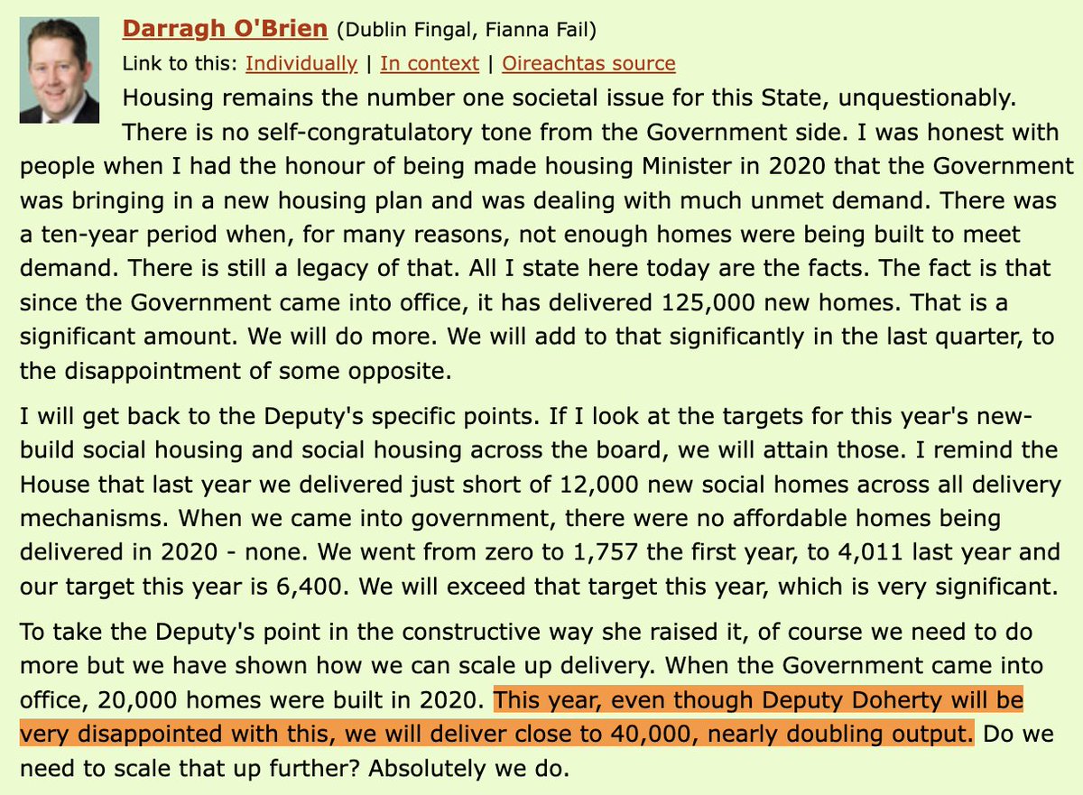killianwoods's tweet photo. Both of these comments from Taoiseach Simon Harris and Darragh O'Brien were made in October 2024. 

They claimed info being fed into them said 40,000 homes would be built in 2024.

Now CSO data confirms 30,330 homes were built, down 6.7% compared to 2023

https://t.co/BGMw8sThQJ https://t.co/sCVjjfl79h