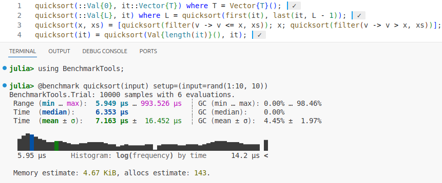 3j5a_'s tweet photo. @yolhan83240 oh, yeah (eltype😎) 
your version is 10x faster here as well. I just wanted to go without non algorithm related conditionals (at least not in the user code sort of). 
it's also possible without StaticArrays and looks almost as fast as yours (speed wasn't the point here though) https://t.co/9382f9hV1N