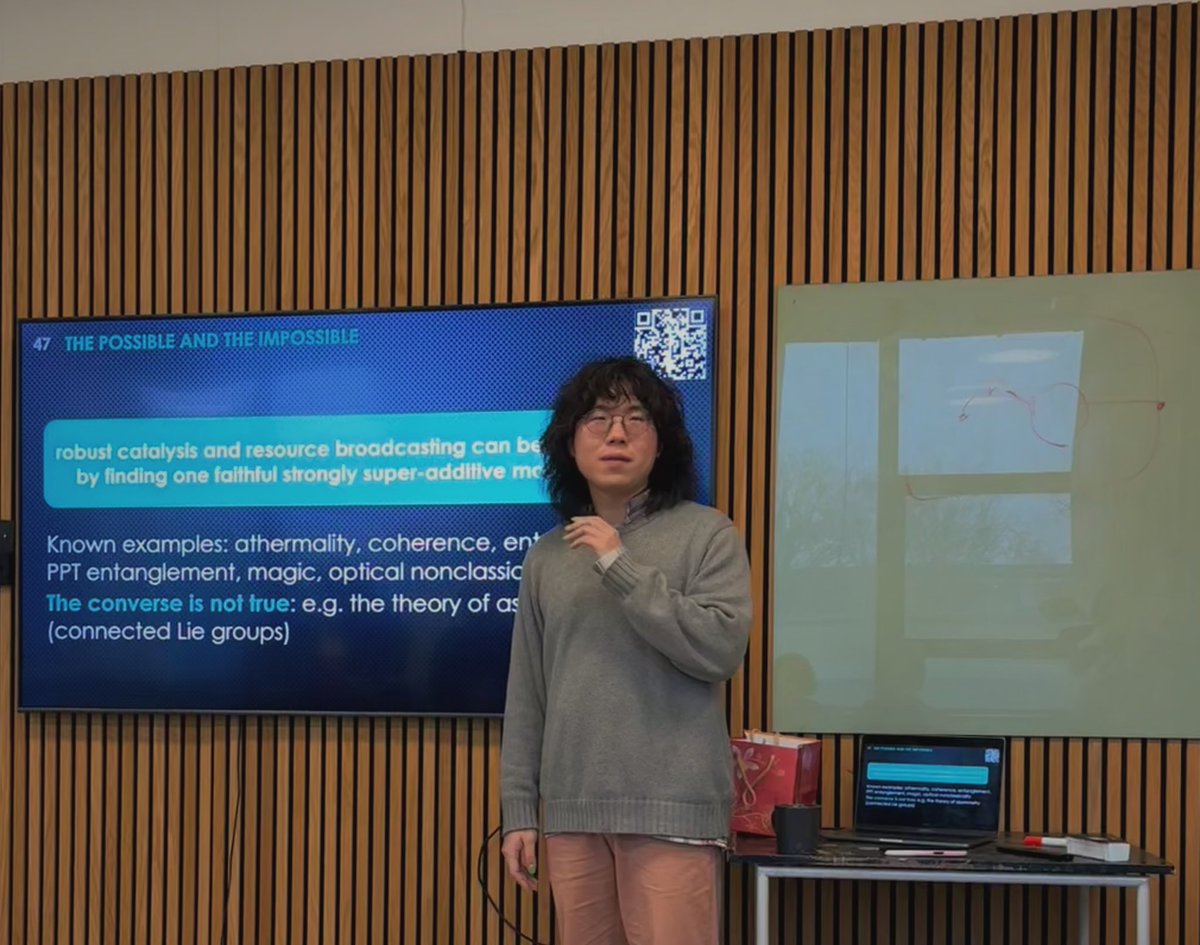 Started the morning with an awesome talk by @perp_waterfall on robust catalysis and resource broadcasting – super cool results!

You can also check it out his recent preprint about it [arxiv.org/pdf/2412.06900]